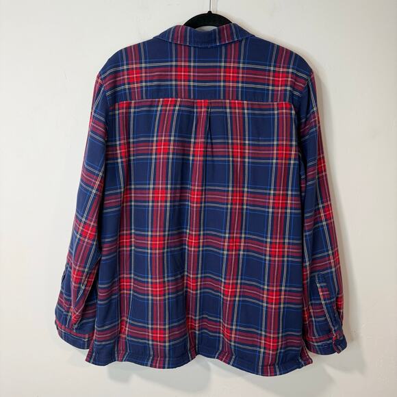 L.L. Bean Women's Fleece-Lined Flannel Shirt Snap-Front Plaid Blue Red XL Reg - Picture 2 of 7